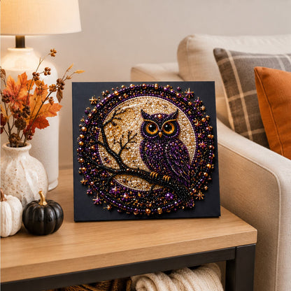 Owl on a Branch at Moonrise pearl painting – image 4