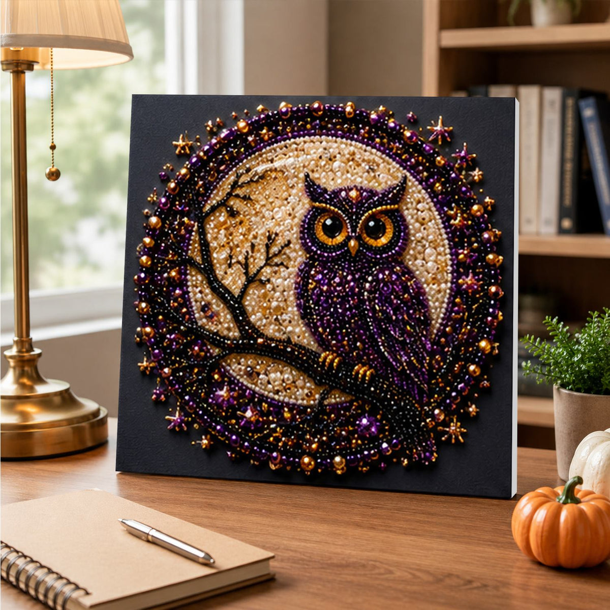 Owl on a Branch at Moonrise pearl painting – image 5