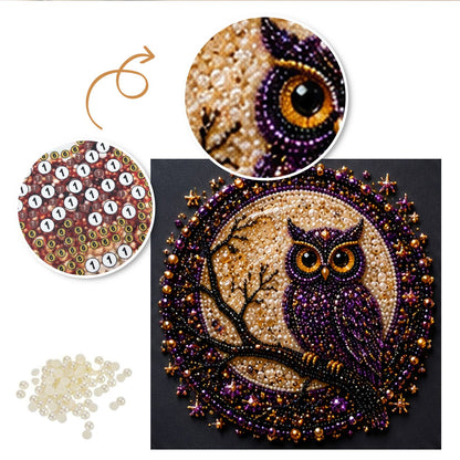 Owl on a Branch at Moonrise pearl painting – image 6