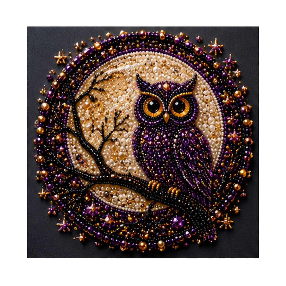 Owl on a Branch at Moonrise pearl painting – image 11