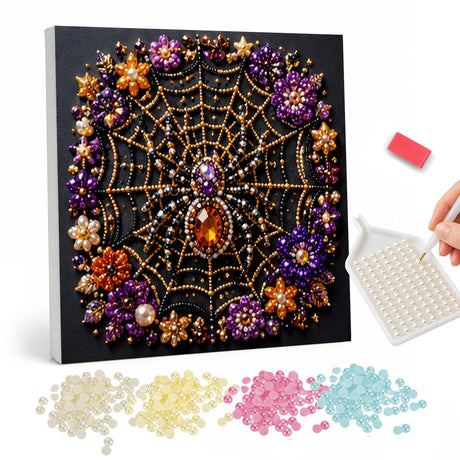 Jeweled Spiderweb and Floral pearl painting – image 1