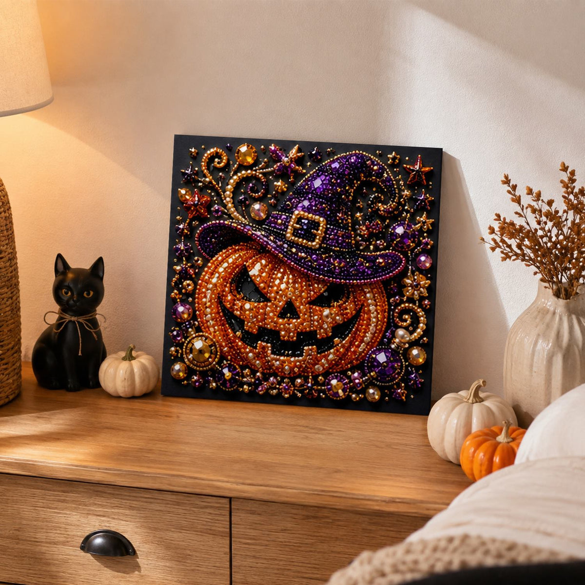 Glittering Jack-O'-Lantern Witch pearl painting – image 2