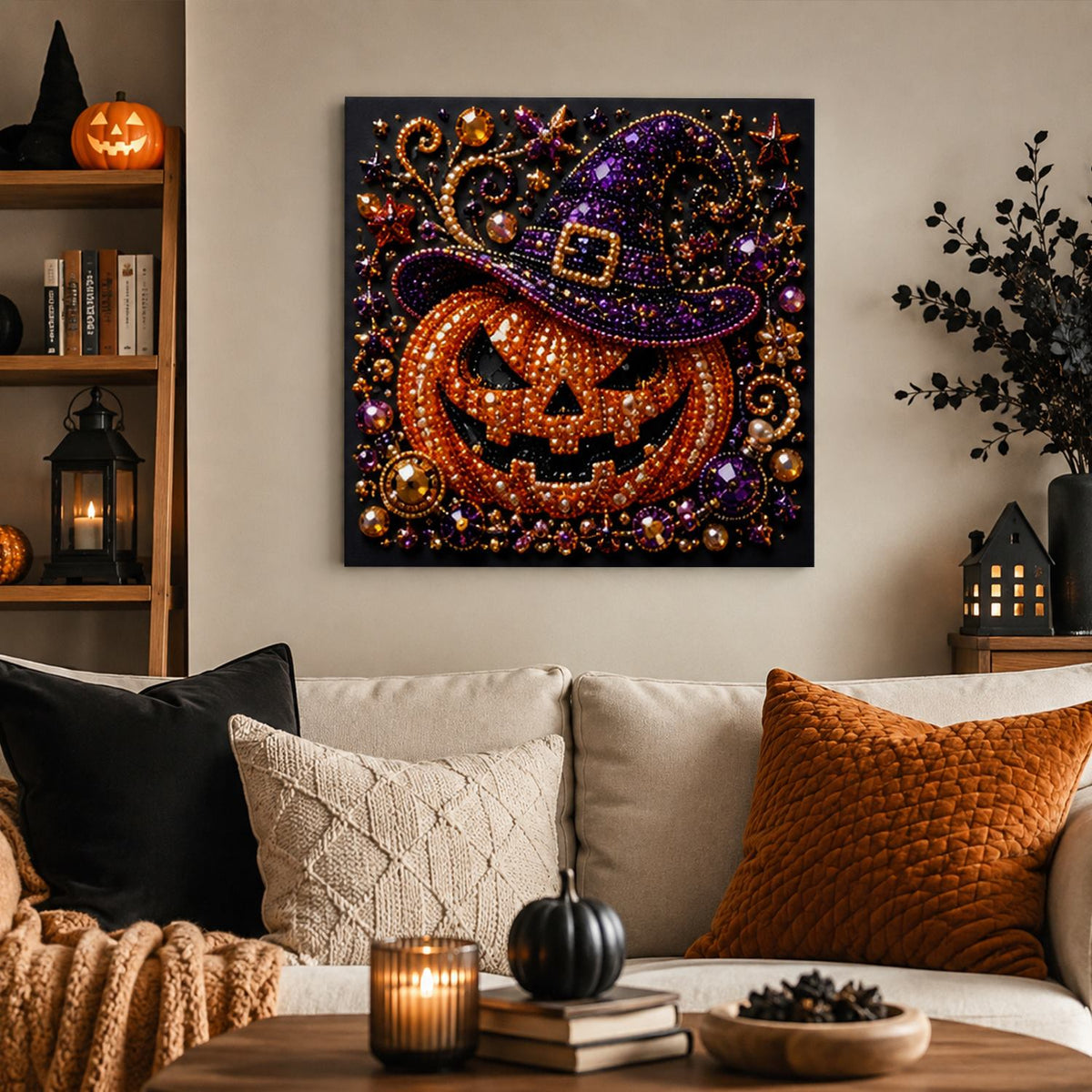 Glittering Jack-O'-Lantern Witch pearl painting – image 3
