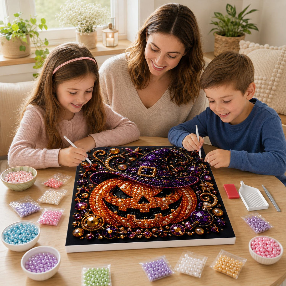 Glittering Jack-O'-Lantern Witch pearl painting – image 15