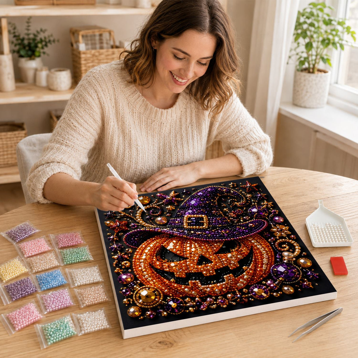 Glittering Jack-O'-Lantern Witch pearl painting – image 16