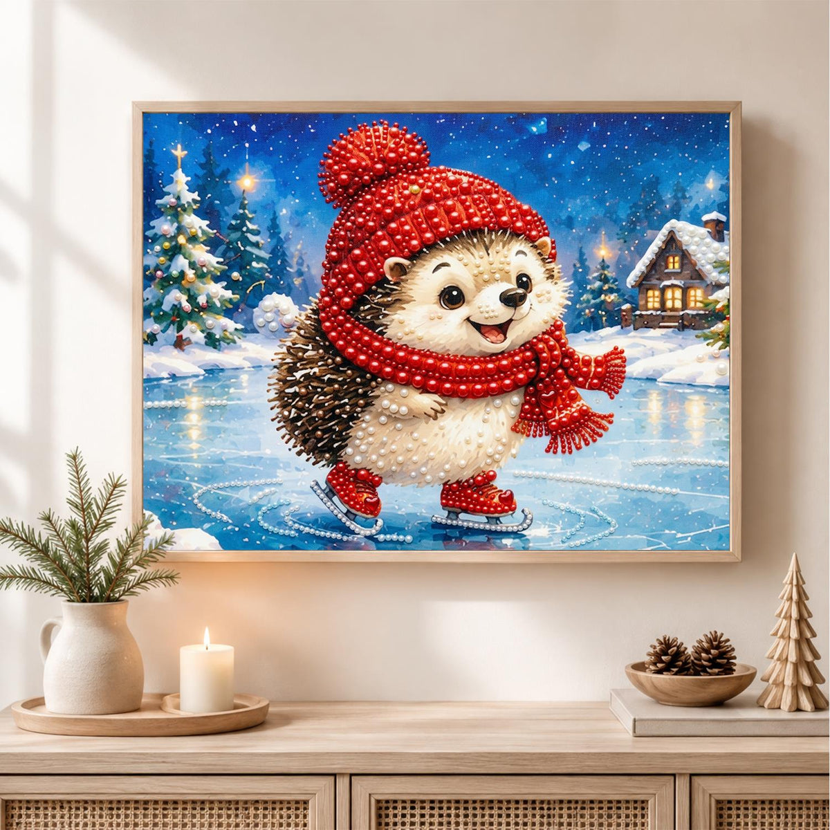 Hedgehog on the Frozen Pond pearl painting – image 2