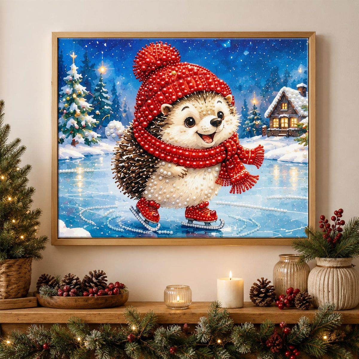 Hedgehog on the Frozen Pond pearl painting – image 3