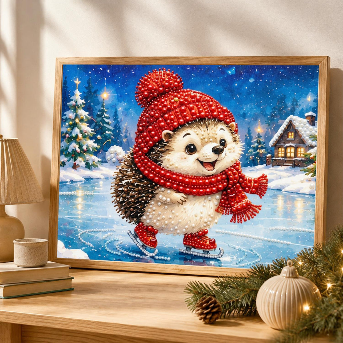 Hedgehog on the Frozen Pond pearl painting – image 4