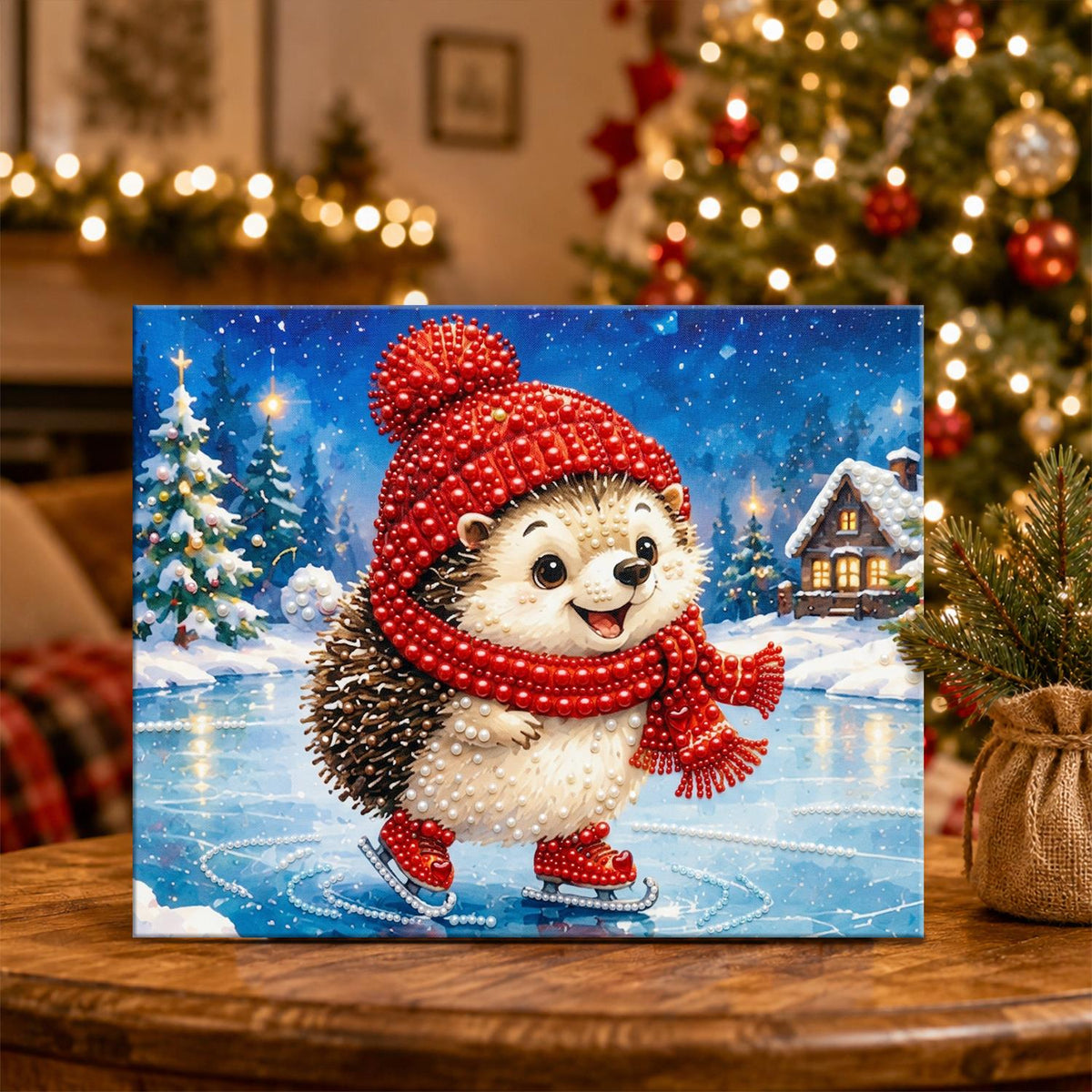 Hedgehog on the Frozen Pond pearl painting – image 5