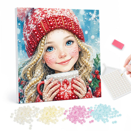 Girl in Santa Hat pearl painting – image 1