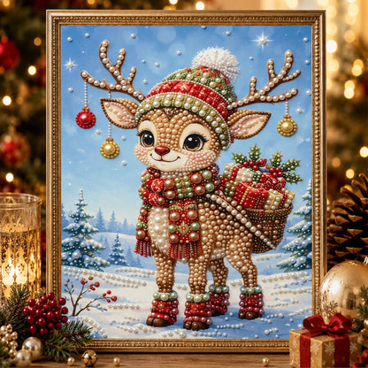 Little Reindeer with Gift Basket pearl painting – image 2