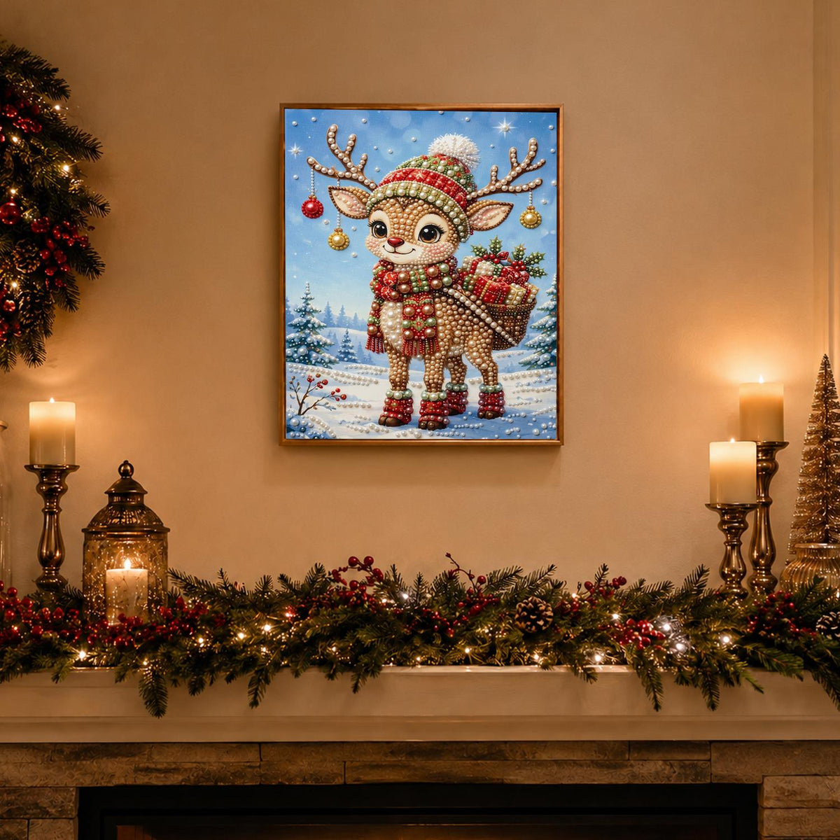 Little Reindeer with Gift Basket pearl painting – image 3