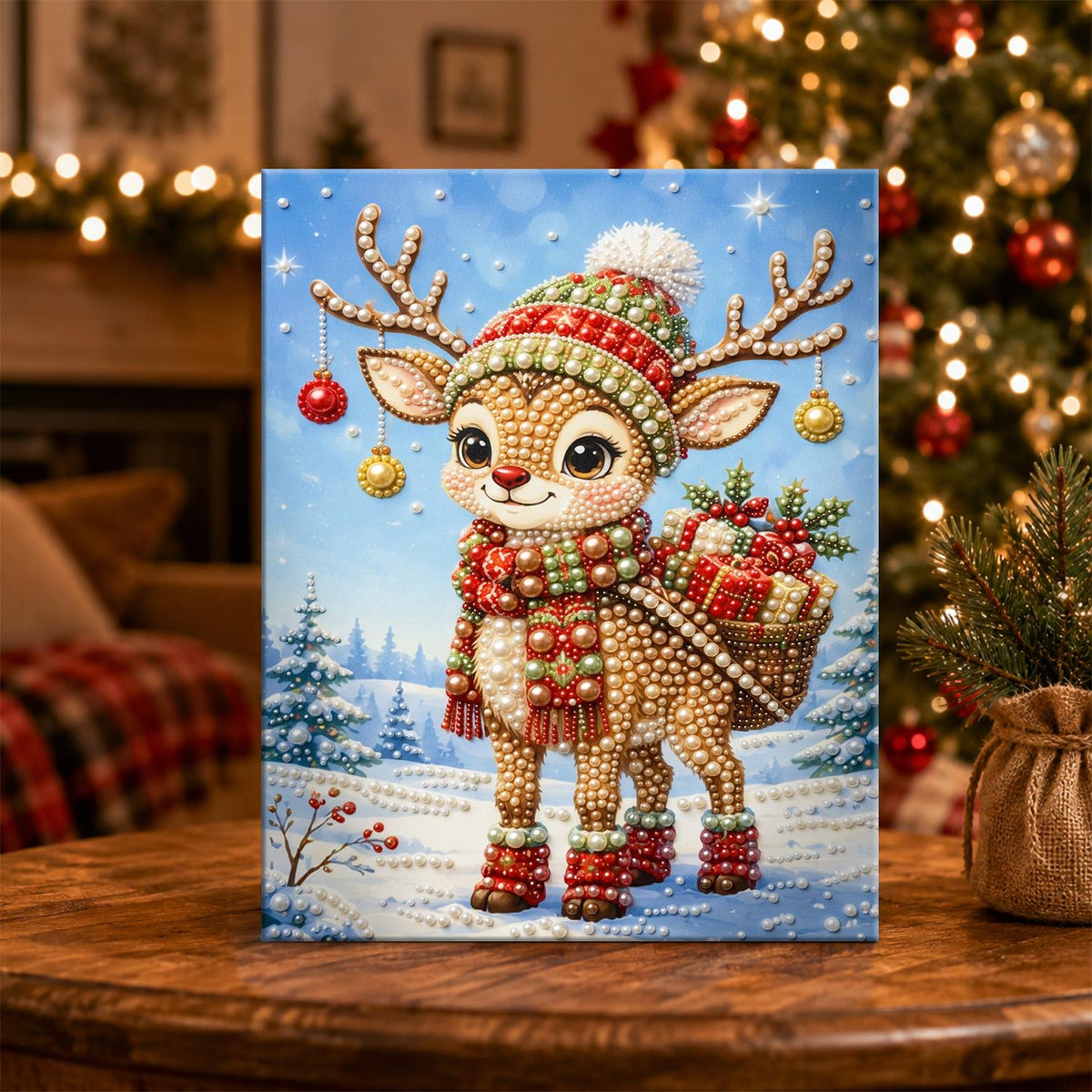 Little Reindeer with Gift Basket pearl painting – image 5