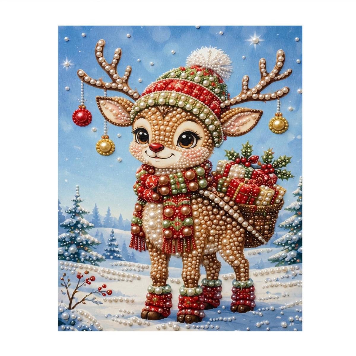 Little Reindeer with Gift Basket pearl painting – image 11