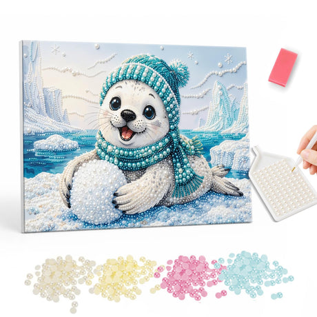 Pearl Painting Kit with Seal in Teal Winter Hat pearl painting – image 1