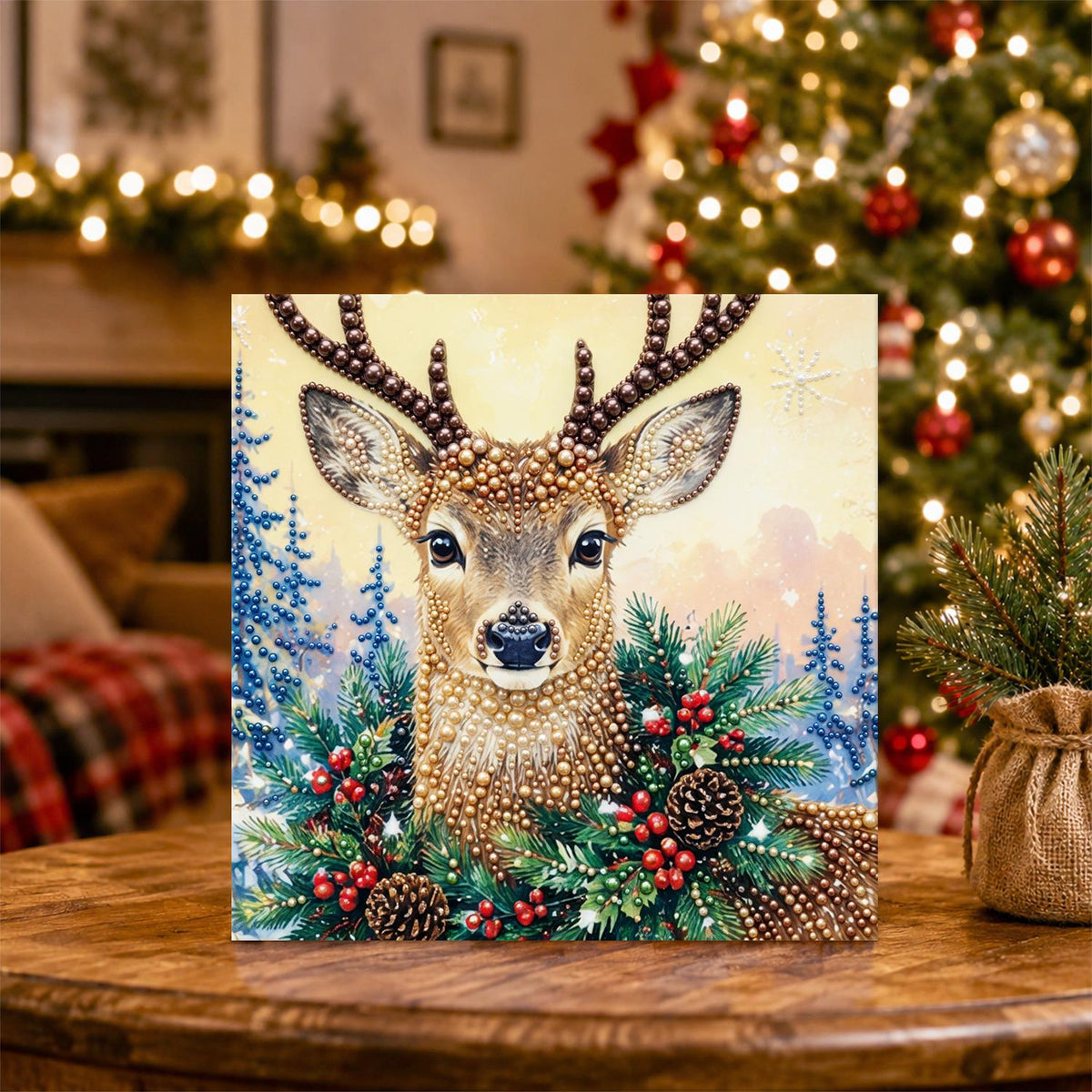 Stag in Holly and Pinecones pearl painting – image 5