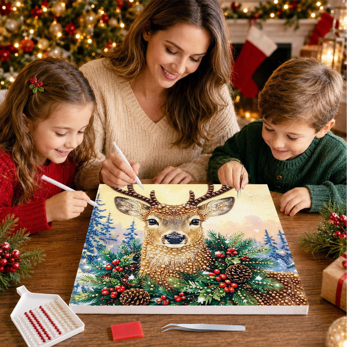 Stag in Holly and Pinecones pearl painting – image 15