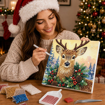 Stag in Holly and Pinecones pearl painting – image 16