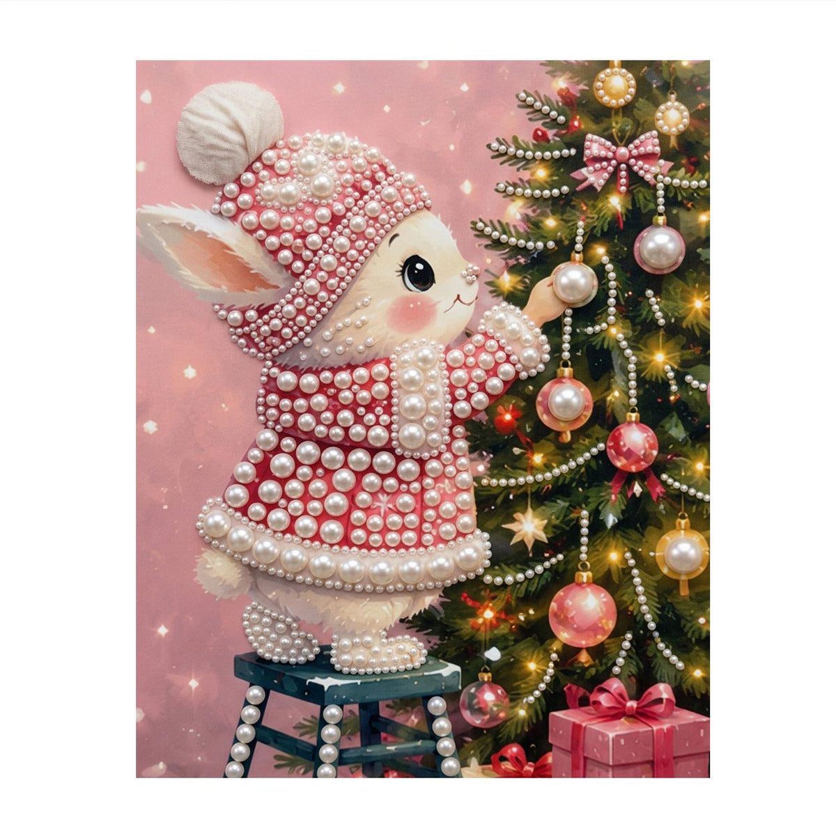 Bunny Trimming the Tree in Pink pearl painting – image 11