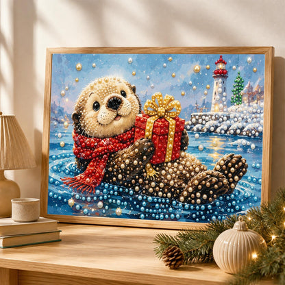 Floating Otter and Lighthouse pearl painting – image 4