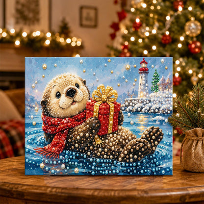 Floating Otter and Lighthouse pearl painting – image 5