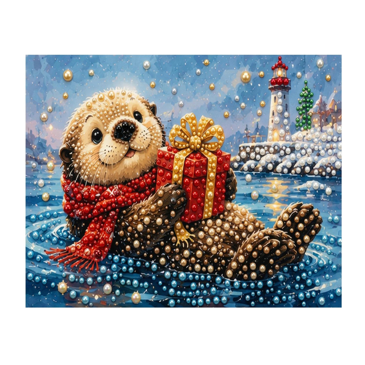 Floating Otter and Lighthouse pearl painting – image 11