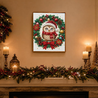 Santa-Hat Owl in the Wreath pearl painting – image 3