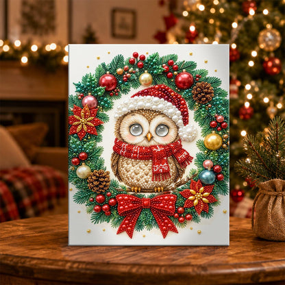 Santa-Hat Owl in the Wreath pearl painting – image 5