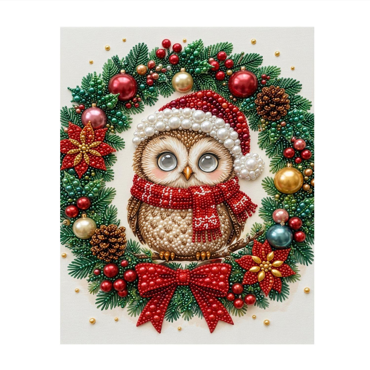 Santa-Hat Owl in the Wreath pearl painting – image 11