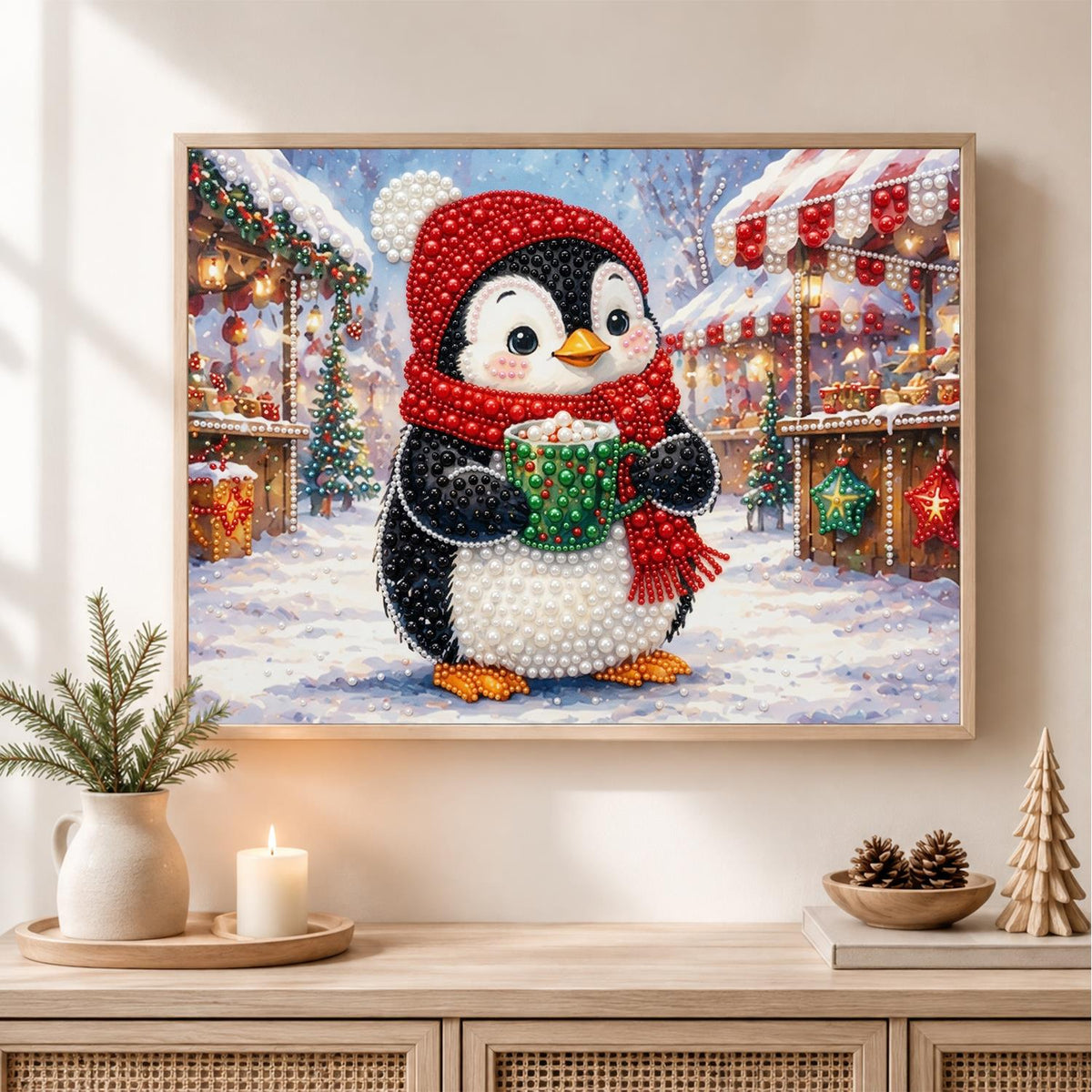 Penguin at the Holiday Market pearl painting – image 2