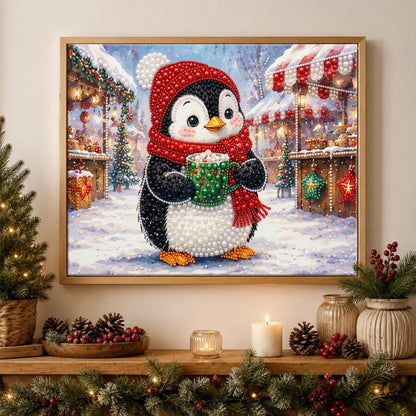 Penguin at the Holiday Market pearl painting – image 3