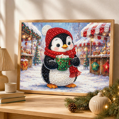 Penguin at the Holiday Market pearl painting – image 4