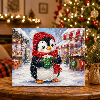 Penguin at the Holiday Market pearl painting – image 5