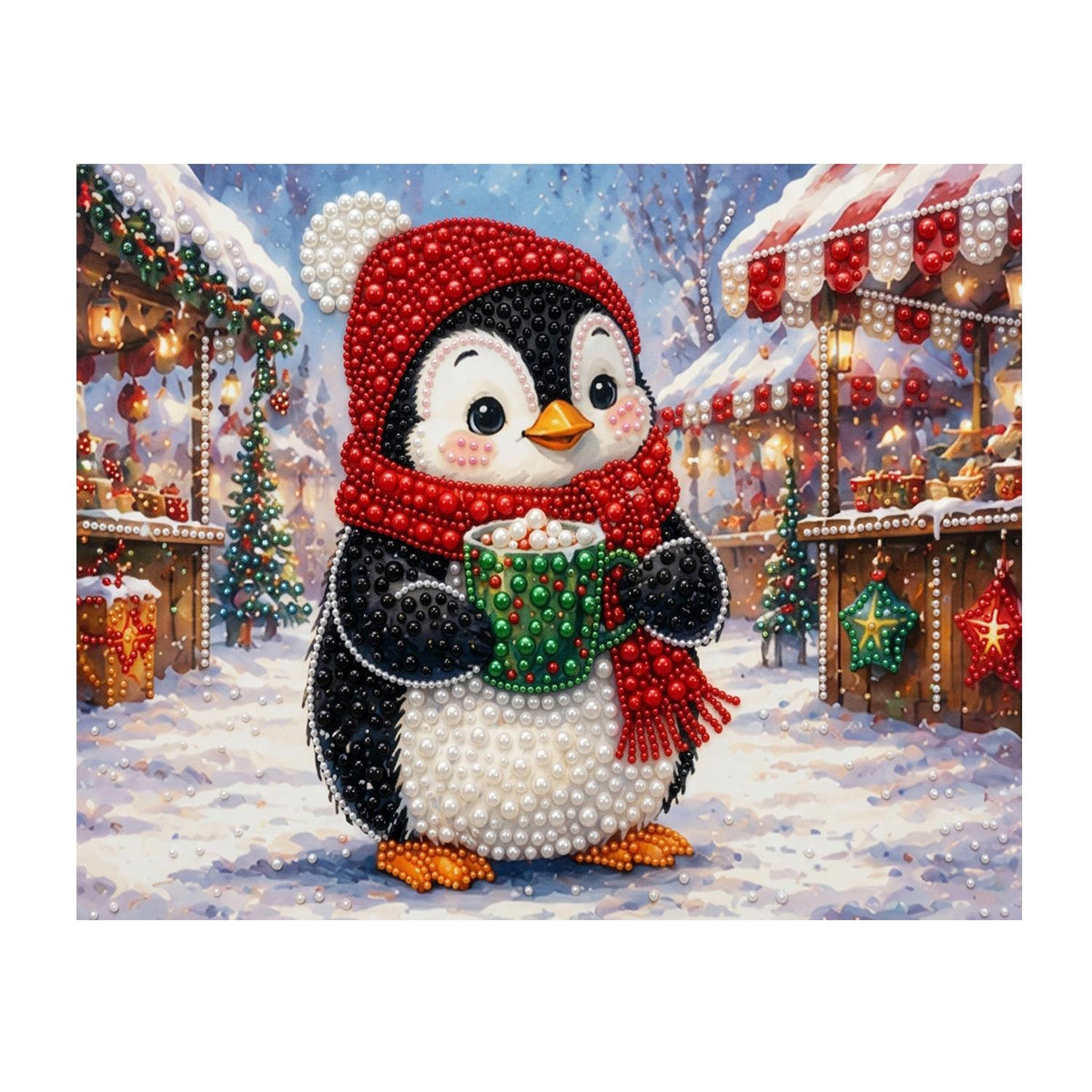 Penguin at the Holiday Market pearl painting – image 11