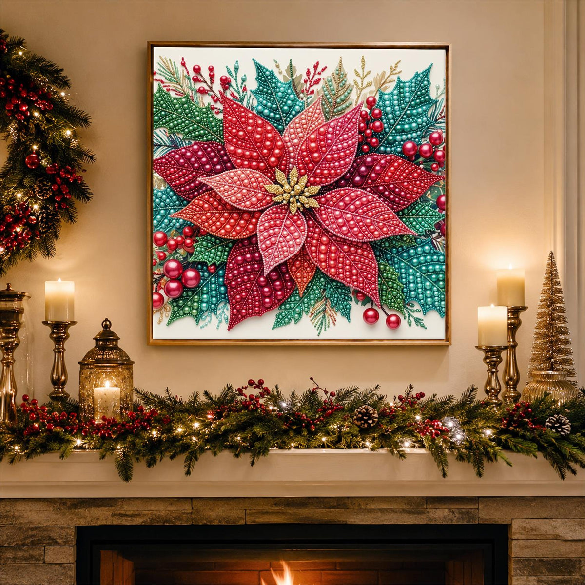 Ruby Poinsettia Bloom pearl painting – image 3