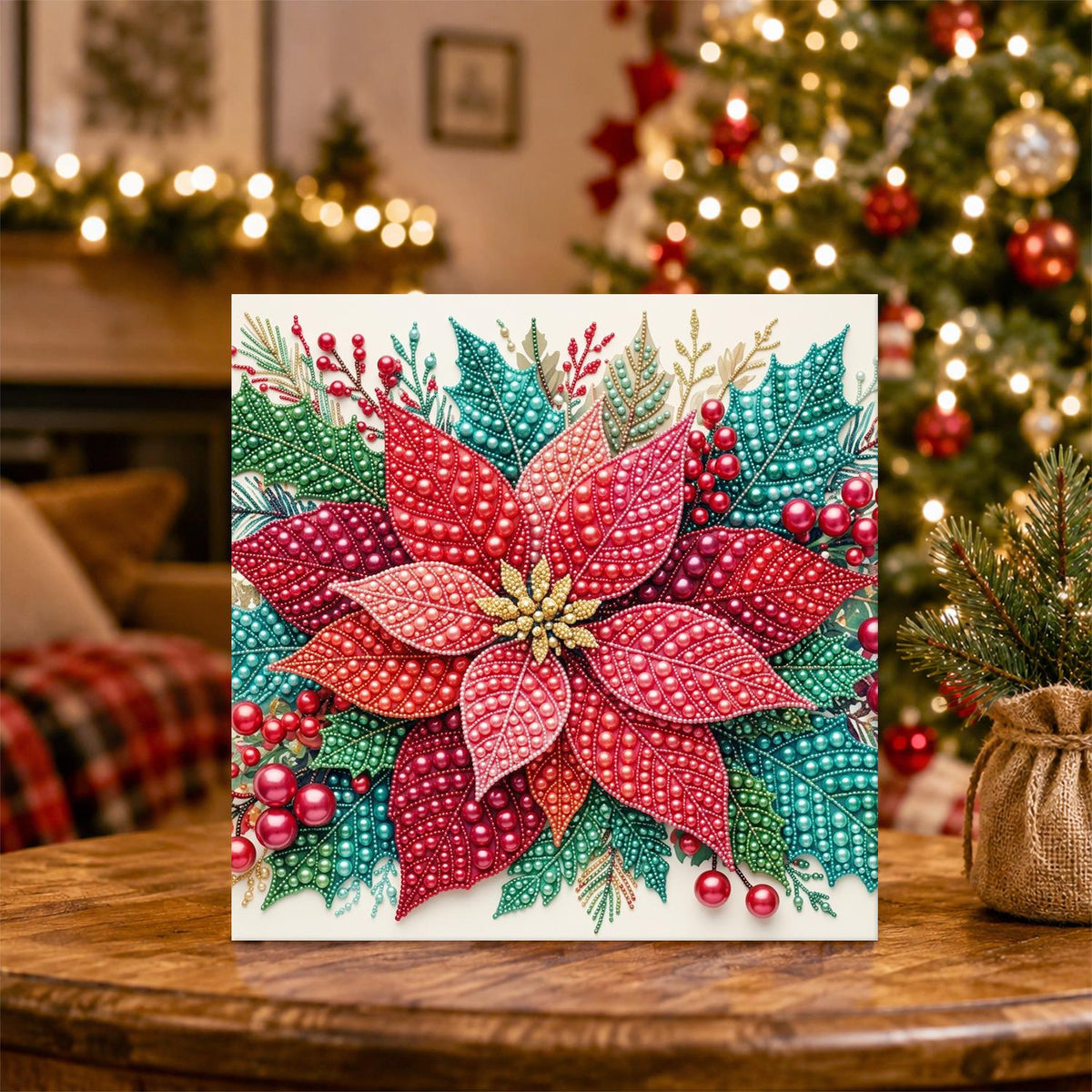 Ruby Poinsettia Bloom pearl painting – image 5