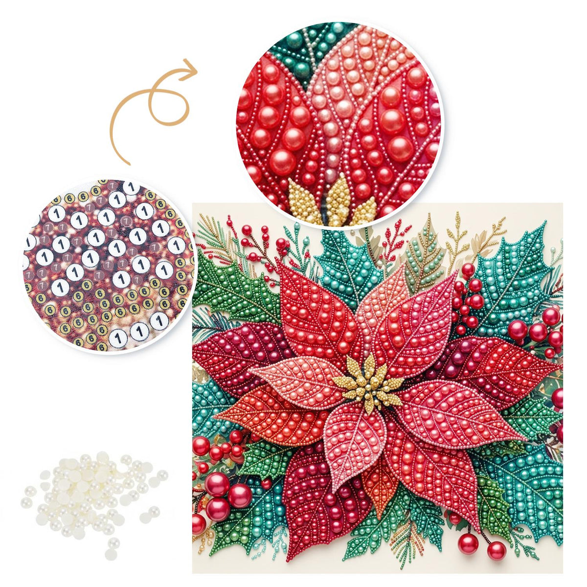 Ruby Poinsettia Bloom pearl painting – image 6