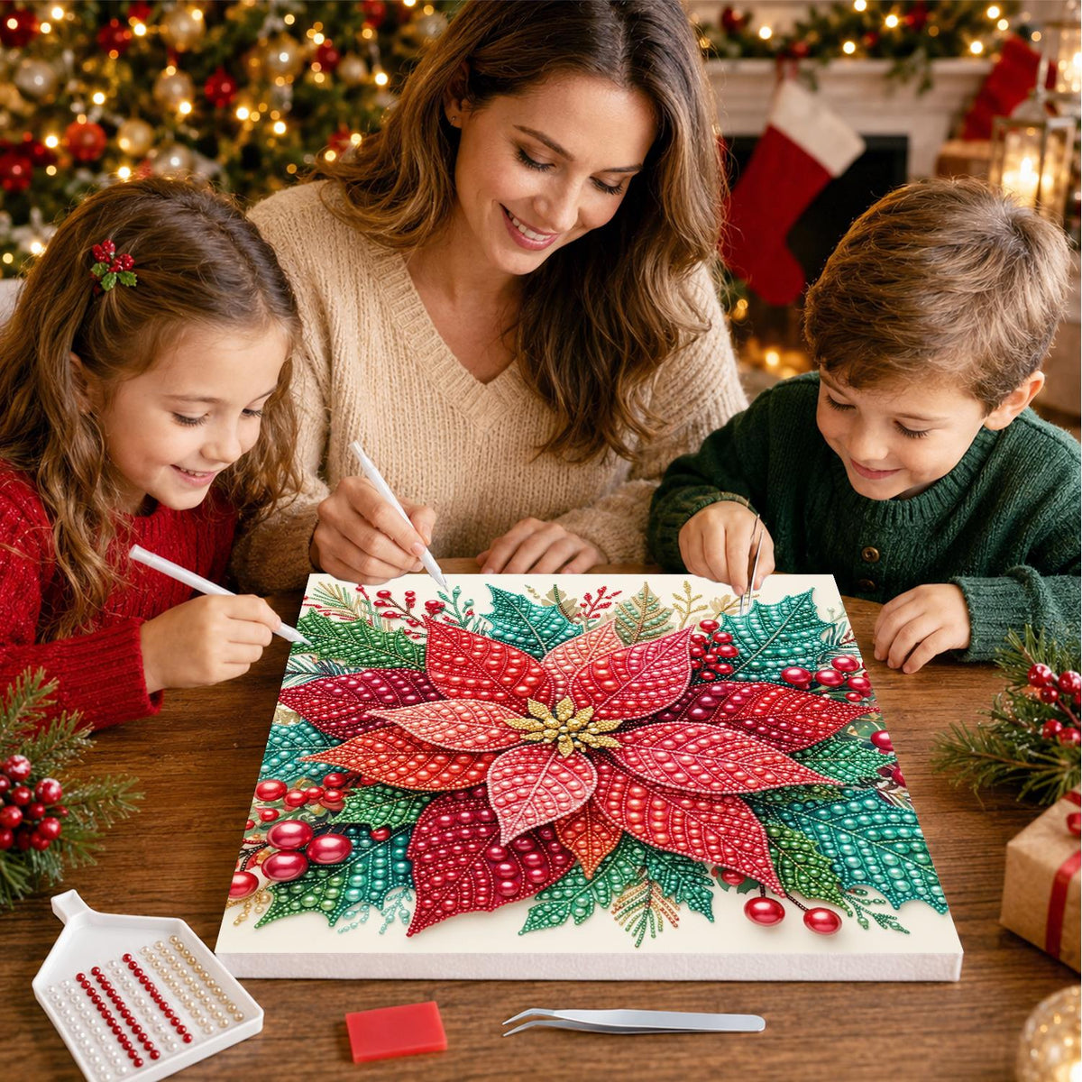 Ruby Poinsettia Bloom pearl painting – image 15