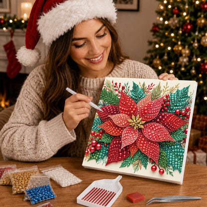 Ruby Poinsettia Bloom pearl painting – image 16
