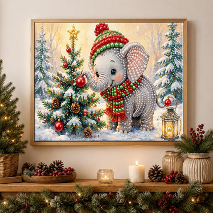 Baby Elephant by the Tree pearl painting – image 3
