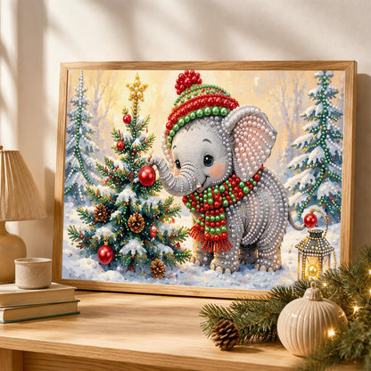Baby Elephant by the Tree pearl painting – image 4