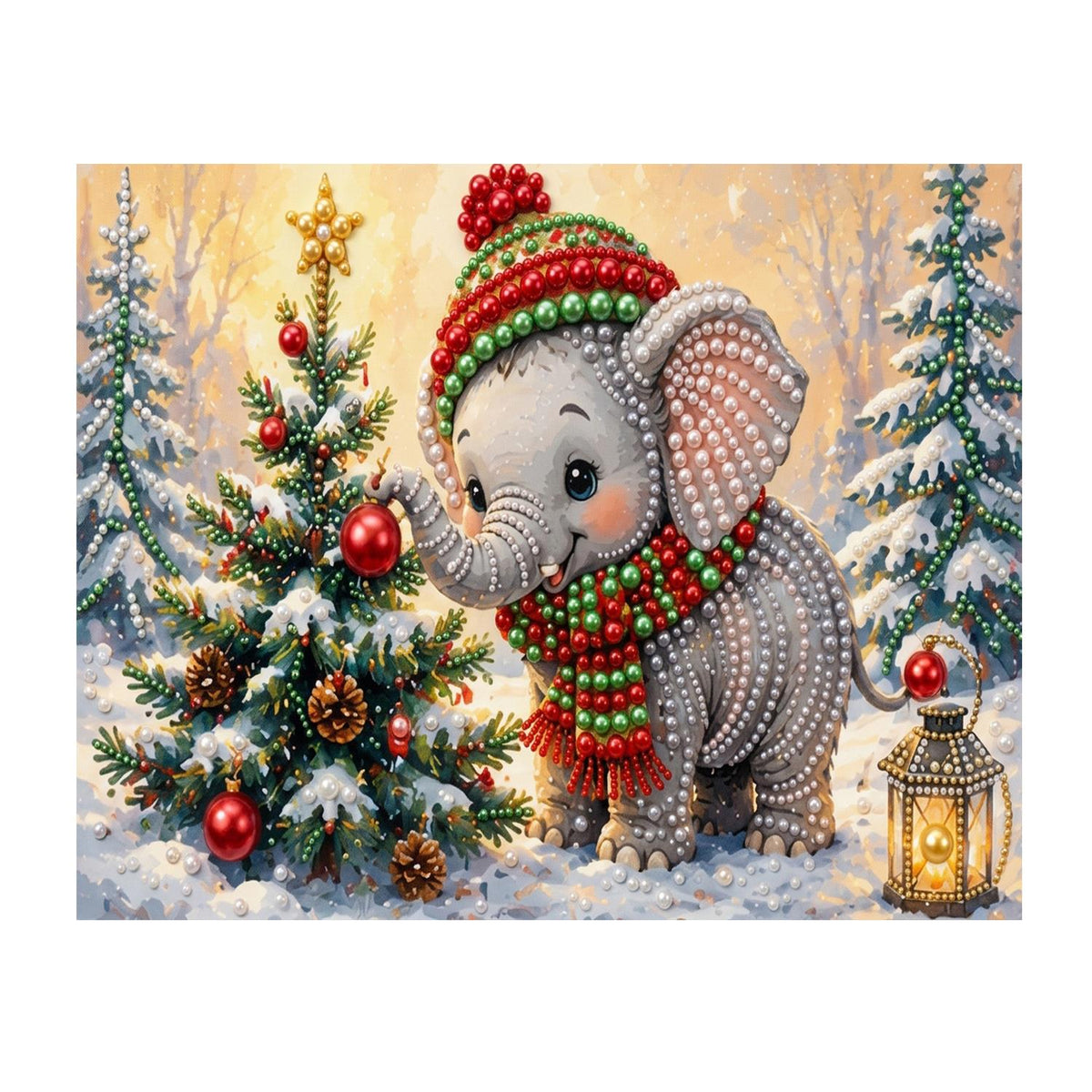 Baby Elephant by the Tree pearl painting – image 11