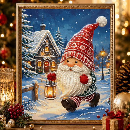 Knit-Cap Santa with Lantern pearl painting – image 2