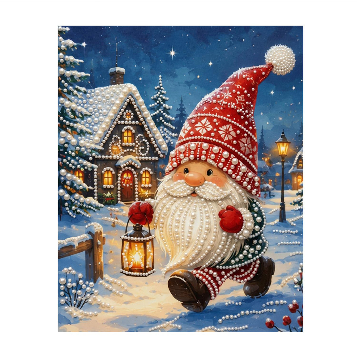 Knit-Cap Santa with Lantern pearl painting – image 11