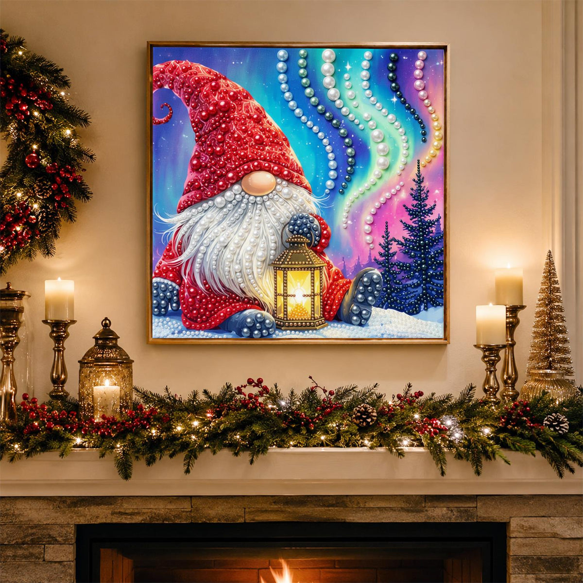Gnome Beneath the Northern Lights pearl painting – image 3