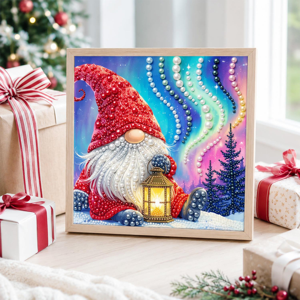 Gnome Beneath the Northern Lights pearl painting – image 4