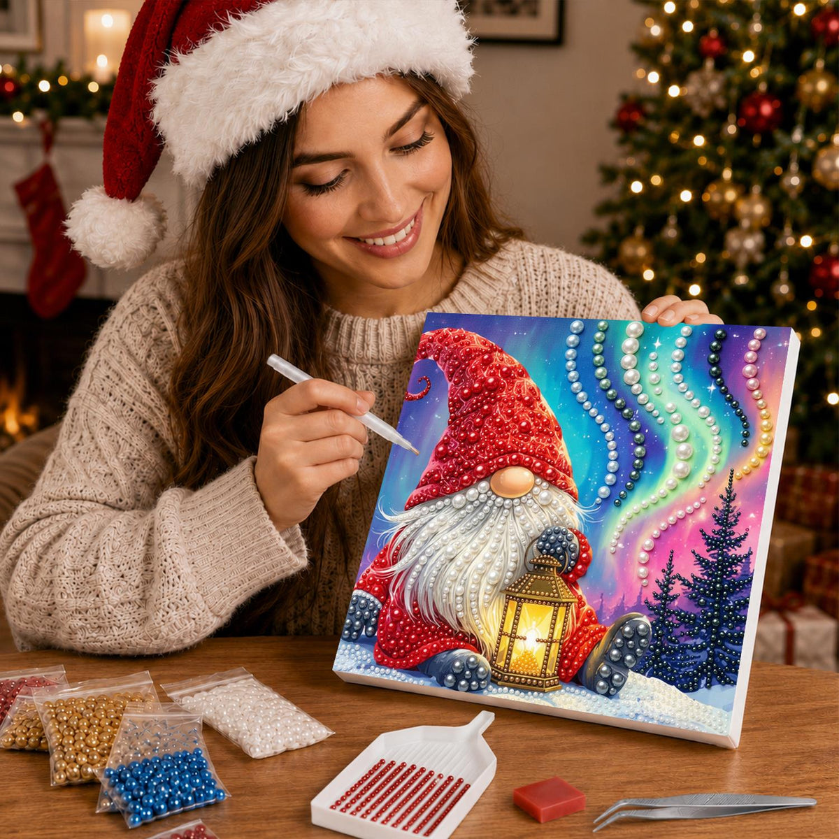 Gnome Beneath the Northern Lights pearl painting – image 16