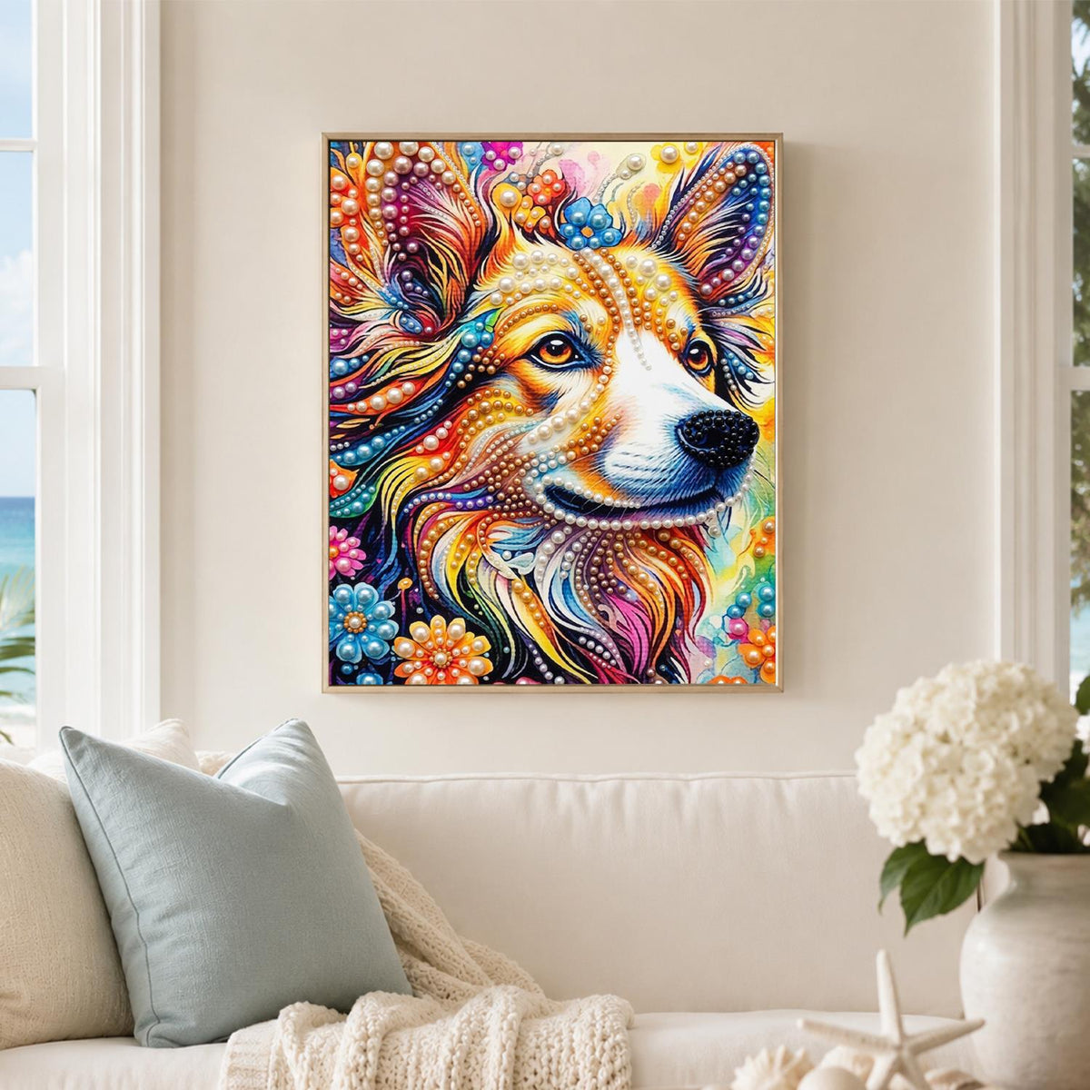 Swirling Rainbow Corgi pearl painting – image 3
