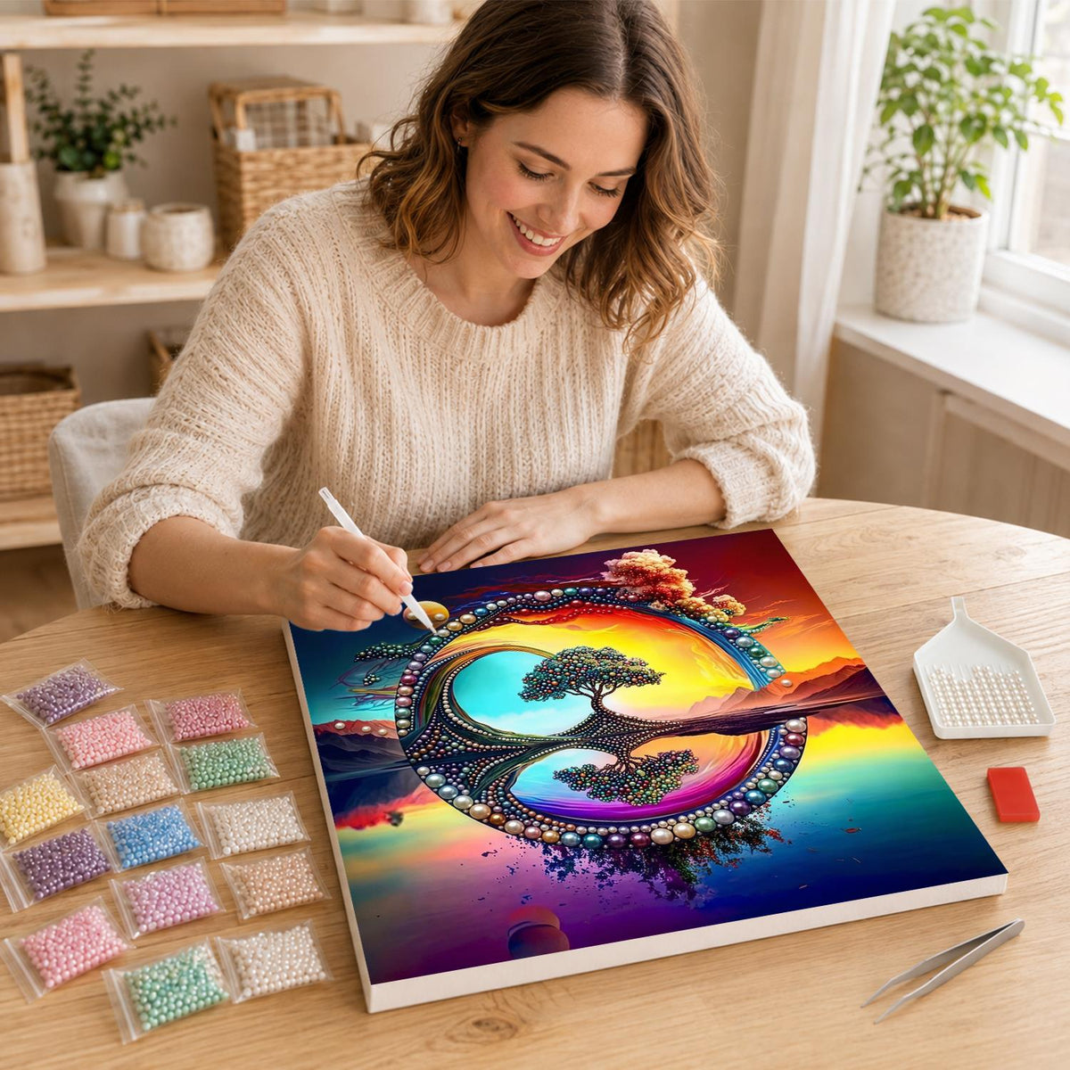 Tree in the Sunset Ring pearl painting – image 16