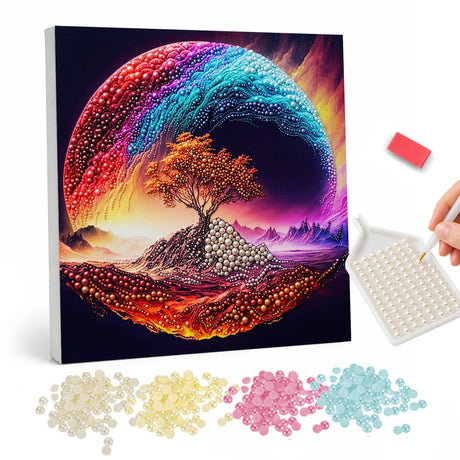 Rainbow Sky Tree Island pearl painting – image 1